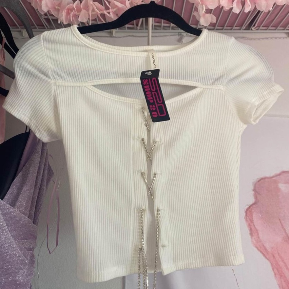 Rhinestone Chain Lace Up Top